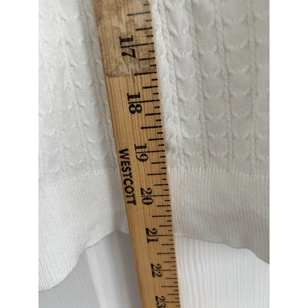 Adrianna Papell Ladylike Scalloped Edge Short Sleeve Sweater Size Large Wht/Navy - Picture 10 of 11